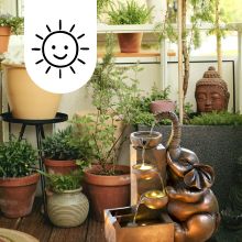 Produkt auf Balkon platziert mit Sonnensymbol